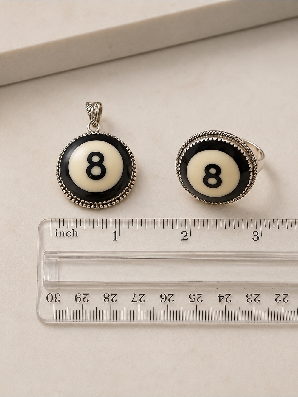 Sterling Silver 8-Ball Ring & Pendant Set – New Boutique Item 🎱 - Picture 3 of 8
